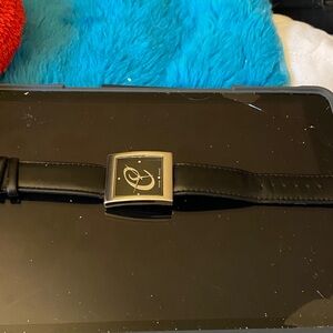 Black Leather Watch with Initial C